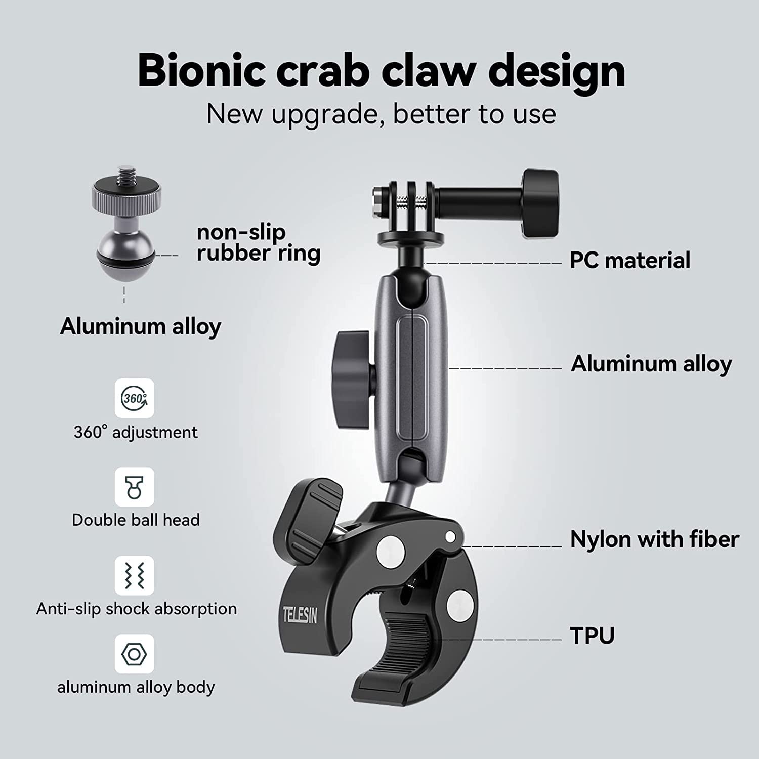 Telesin Double Head Crab Clamp
